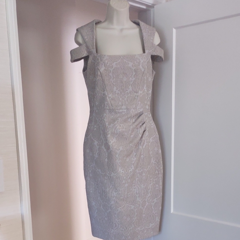 Karen Millen "The Atelier" Beige Brocade Dress - Size 8